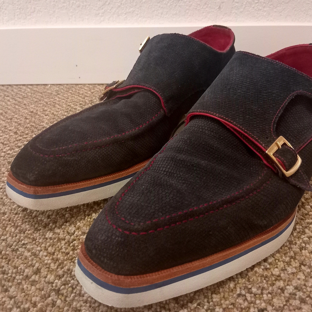 Paul Parkman Mens Shoes Navy Blue Suede Monkstrap Casual Handmade.